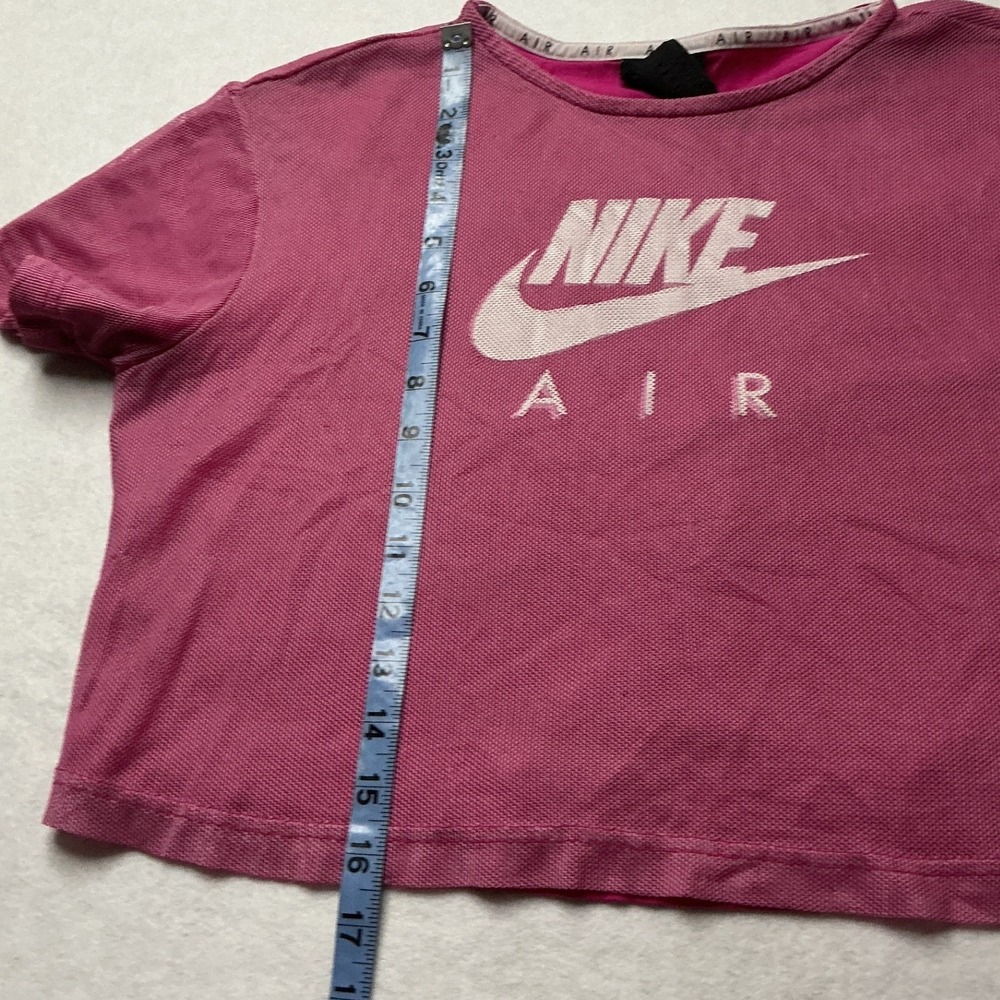 Nike Air Womens Pink Mesh Overlay Crop Top XS Short Sleeve Graphic Tee - Picture 6 of 8